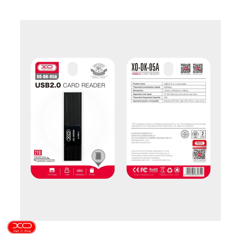 Cititor de carduri SD si microSD, XO DK05A, 2 in 1, interfata si conectare USB 2.0, cu capac, negru [3]