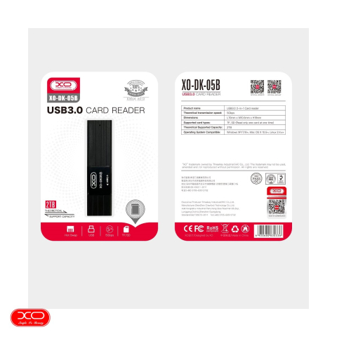 Cititor de carduri SD si microSD, XO DK05B, 2 in 1, interfata si conectare USB 3.0, cu capac, negru [3]