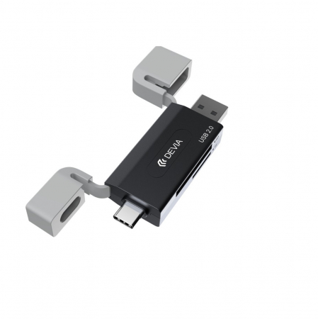 Accesorii IT - Cititor USB 2.0 de carduri de memorie microSD si SD cu conectare USB-C si USB, citeste date pana la 2TB, cu capace din silicon