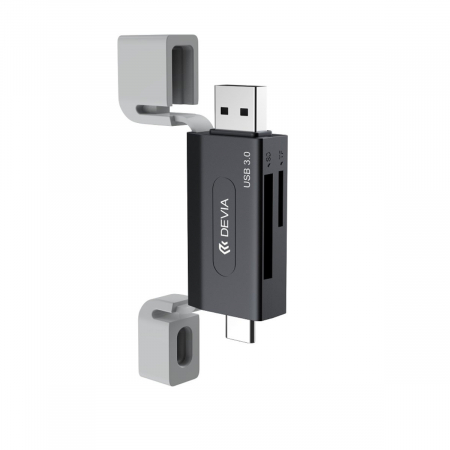Cititor Carduri USB 3.0 - Cititor USB 3.0 de carduri de memorie microSD si SD cu conectare USB-C si USB, citeste date pana la 2TB, cu capace din silicon