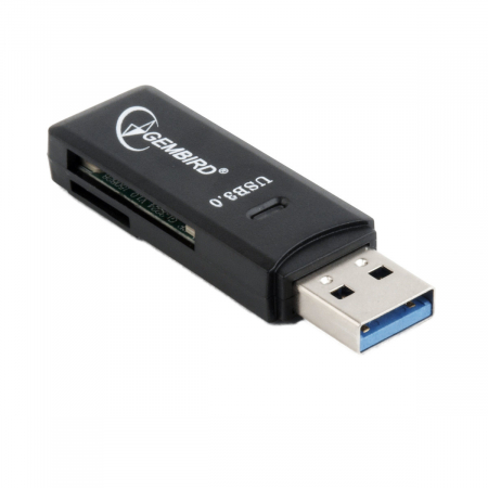 Cititor Carduri USB 3.0 - Card Reader extern GEMBIRD, interfata USB 3.0, citeste/scrie: SD, micro SD; plastic, negru