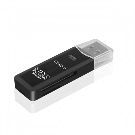 Cititor USB 3.0 pentru carduri SDXC si microSDXC , scriere, stocare si transfer date, indicator LED, cu capac, negru [1]