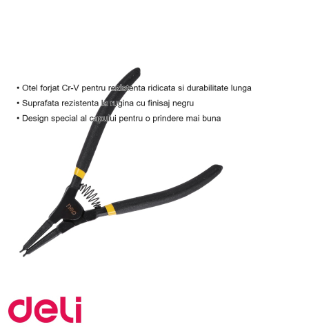 Cleste cu varf subtire 7 inch Deli DL20022, otel Cr-V forjat, finisaj negru anti-rugina, pentru lucrari de precizie [2]