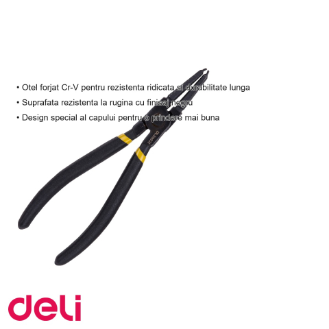 Cleste cu varf subtire pentru electrica Deli DL20021, otel Cr-V forjat, 7 inch, finisaj negru antirugina [2]