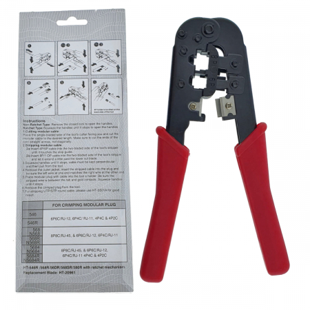Cleste sertizat, mufat universal, HT-568, pentru mufe RJ45, RJ12, RJ11, rosu cu negru [5]
