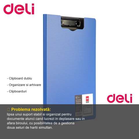 Clipboard dublu Deli, model 5440, cu spuma protectoare, negru/alb asortate, pentru birou si teren [1]