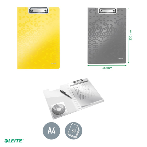Clipboard Leitz WOW, dublu, polyfoam, A4, capacitate 100 coli, galben [3]