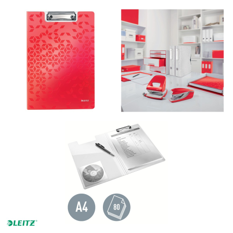 Clipboard Leitz WOW, dublu, polyfoam, A4, capacitate 100 coli, rosu [3]