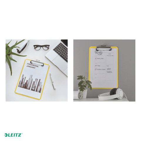 Clipboard Leitz WOW, simplu, PS, A4, capacitate 100 coli, galben [4]