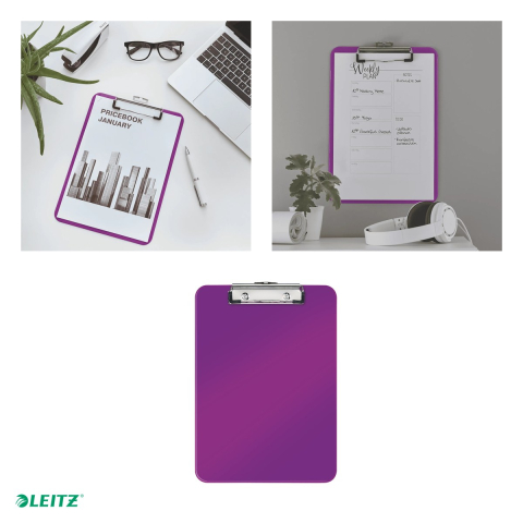 Clipboard Leitz WOW, simplu, PS, A4, capacitate 100 coli, mov [3]
