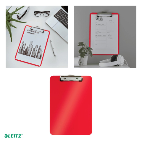 Clipboard Leitz WOW, simplu, PS, A4, capacitate 100 coli, rosu [3]