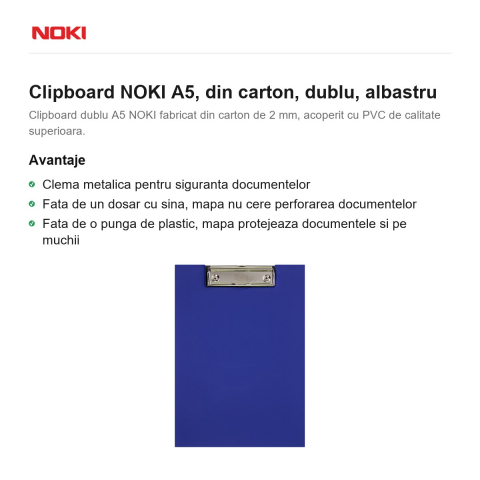 Clipboard NOKI A5, din carton, dublu, albastru [1]