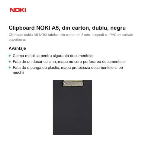 Clipboard NOKI A5, din carton, dublu, negru [1]