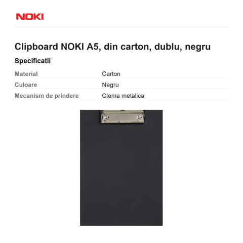 Clipboard NOKI A5, din carton, dublu, negru [2]