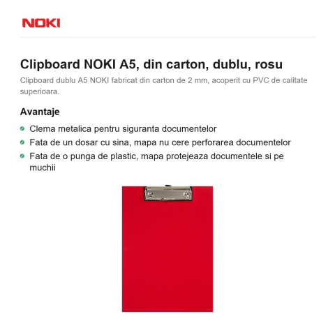 Clipboard NOKI A5, din carton, dublu, rosu [1]