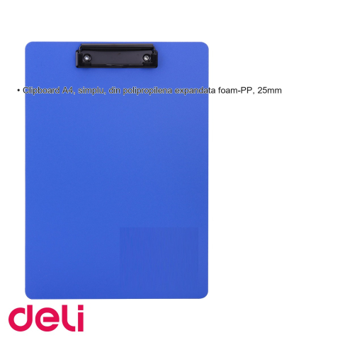 Clipboard simplu Deli, format A4, din polipropilena expandata foam, albastru [2]