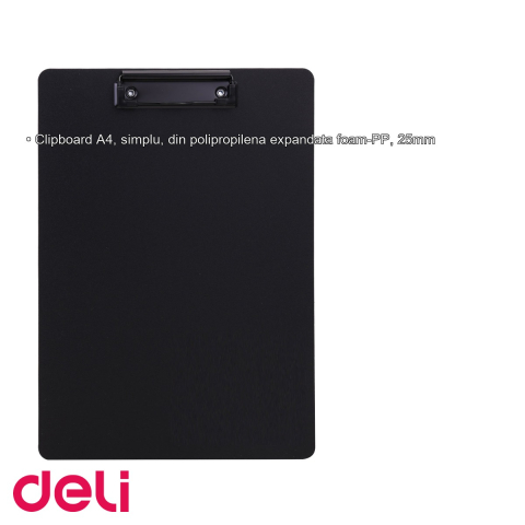 Clipboard simplu Deli, format A4, din polipropilena expandata foam, negru, pentru birou si uz general [2]