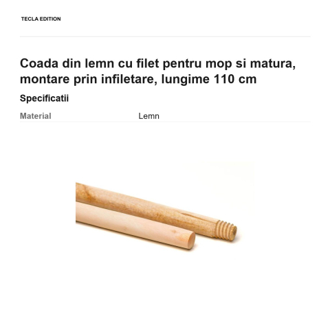 Coada din lemn cu filet pentru mop si matura, montare prin infiletare, lungime 110 cm [2]