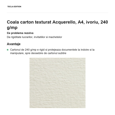 Coala carton texturat Acquerello, A4, ivoriu, 240 g/mp [1]
