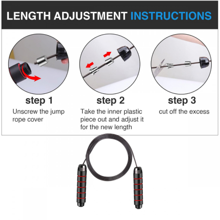 Coarda de sarit reglabila, lungime 270 cm, cu manere de 15.5 x 3 cm din spuma moale, cu sistem de rulmenti, pentru exercitii aerobice [2]