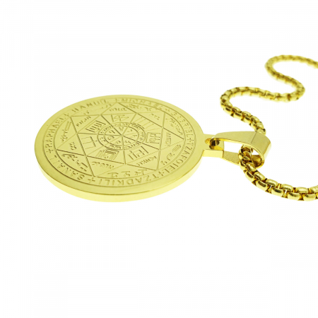Colier cu pandativ medalion, talisman design simbolic Sigiliul Celor Sapte Arhangheli, SN-01G, din otel inoxidabil, auriu [2]
