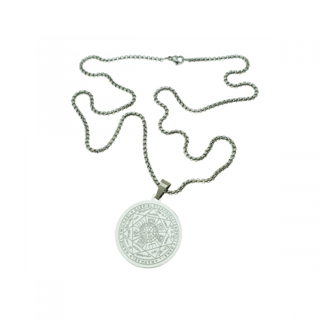 Colier cu pandativ medalion, talisman design simbolic Sigiliul Celor Sapte Arhangheli, SN-01S, din otel inoxidabil, argintiu [1]