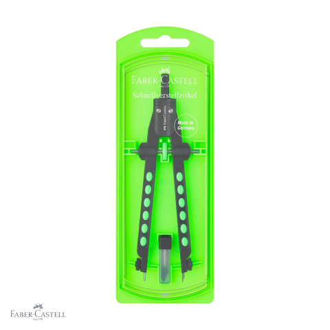 Instrumente de geometrie - Compas Faber-Castell Factory Neon 2022 cu reglare rapida, cerc maxim 340mm, culori neon asortate, pentru scoala