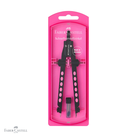 Instrumente de geometrie - Compas Faber-Castell Factory Neon 2023, reglare rapida, design 3D, pentru cercuri pana la 340 mm