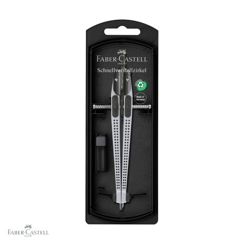 Instrumente de geometrie - Compas Faber-Castell Quick-Set Grip, mecanism de blocare si rotita de derulare, argintiu, pentru studenti