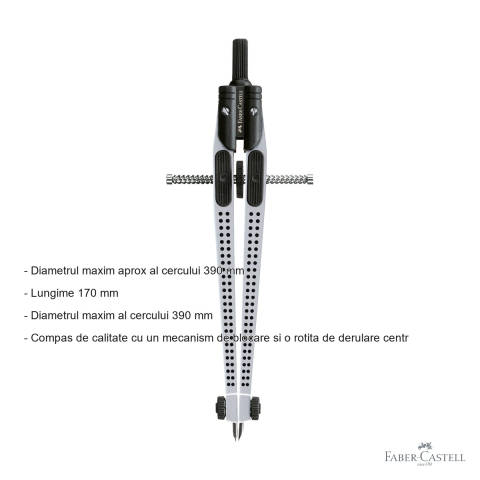 Compas Faber-Castell Quick-Set Grip, mecanism de blocare si rotita de derulare, argintiu, pentru studenti [1]