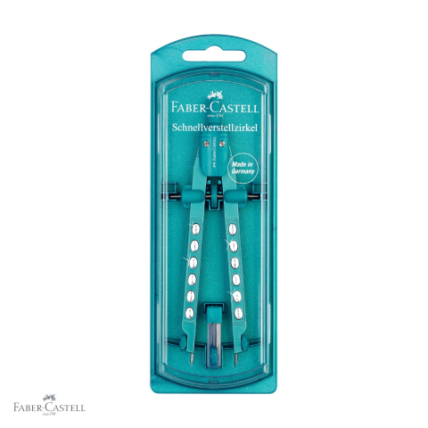 Instrumente de geometrie - Compas Faber-Castell Sparkle Factory 2023, reglare rapida, design 3D metalic, pentru elevi