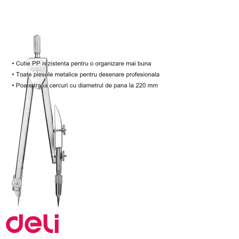 Compas metalic Deli, otel inoxidabil, pentru desen tehnic si cercuri pana la 220 mm diametru [2]