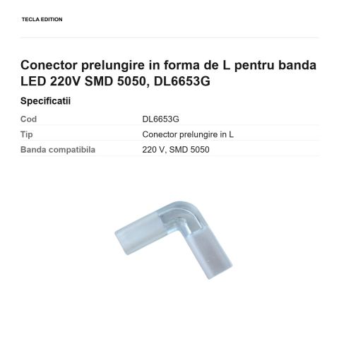 Conector prelungire in forma de L pentru banda LED 220V SMD 5050, DL6653G [2]
