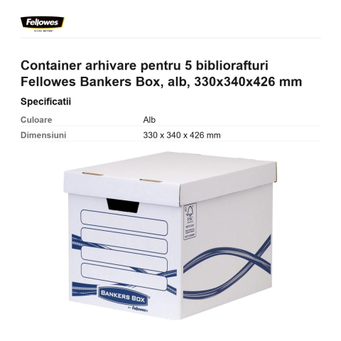 Container arhivare pentru 5 bibliorafturi Fellowes Bankers Box, alb, 330x340x426 mm [2]