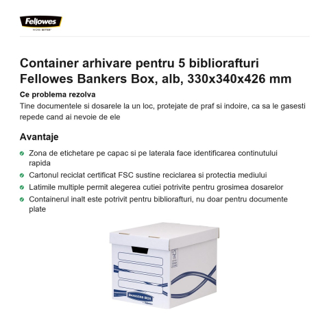 Container arhivare pentru 5 bibliorafturi Fellowes Bankers Box, alb, 330x340x426 mm [1]