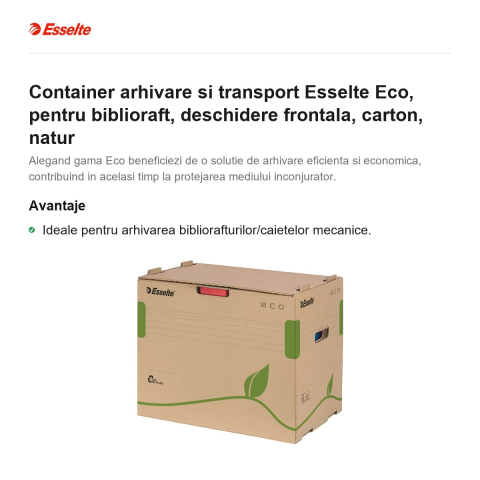 Container arhivare si transport Esselte Eco, pentru biblioraft, deschidere frontala, carton, natur [1]