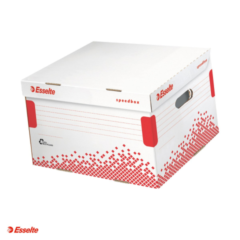Cutii depozitare - Container arhivare si transport Esselte Speedbox, cu capac, carton, dimensiune L, capacitate 4 cutii de 100 mm sau 5 cutii de 80 mm, alb