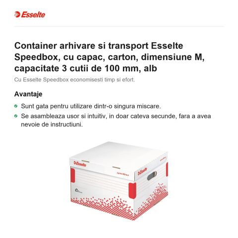 Container arhivare si transport Esselte Speedbox, cu capac, carton, dimensiune M, capacitate 3 cutii de 100 mm, alb [1]