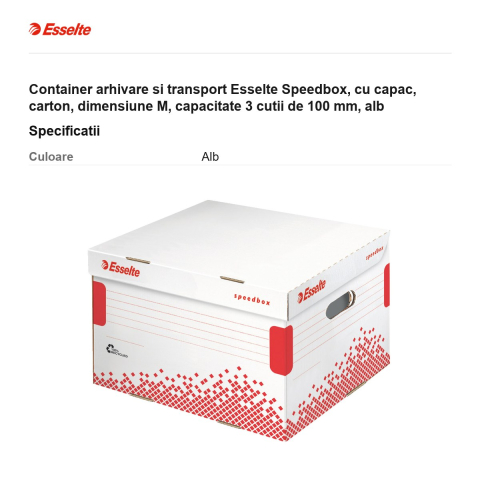 Container arhivare si transport Esselte Speedbox, cu capac, carton, dimensiune M, capacitate 3 cutii de 100 mm, alb [2]