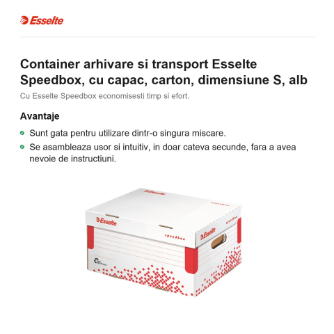 Container arhivare si transport Esselte Speedbox, cu capac, carton, dimensiune S, alb [1]