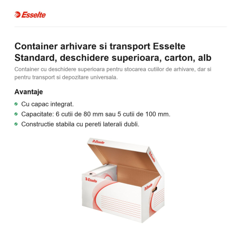 Container arhivare si transport Esselte Standard, deschidere superioara, carton, alb [1]