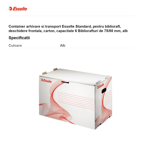 Container arhivare si transport Esselte Standard, pentru biblioraft, deschidere frontala, carton, capacitate 6 Bibliorafturi de 75/80 mm, alb [2]