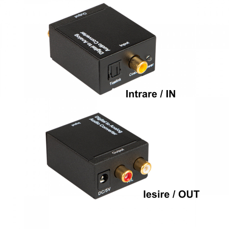 Convertor audio digital-Toslink la analog 2xRCA, Blow 11237, cablu digital si alimentare, negru [1]
