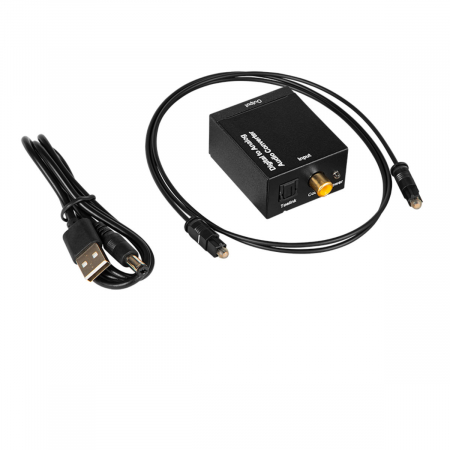 Adaptoare audio - Convertor audio digital-Toslink la analog 2xRCA, Blow 11237, cablu digital si alimentare, negru