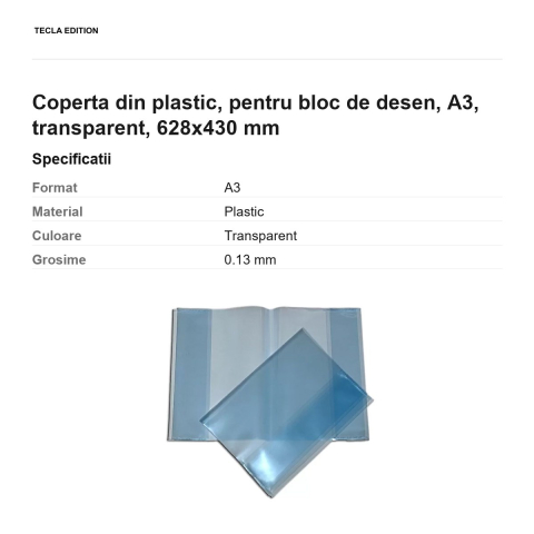 Coperta din plastic, pentru bloc de desen, A3, transparent, 628x430 mm [2]