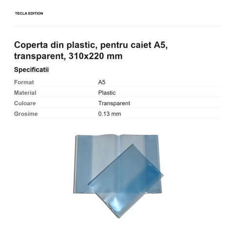 Coperta din plastic, pentru caiet A5, transparent, 310x220 mm [2]