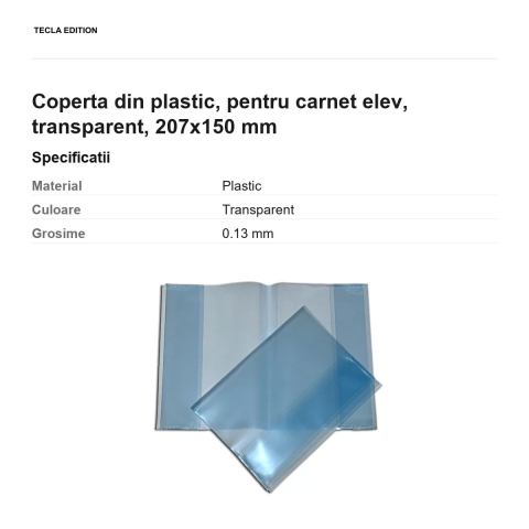 Coperta din plastic, pentru carnet elev, transparent, 207x150 mm [2]