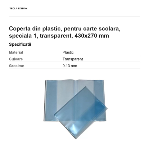 Coperta din plastic, pentru carte scolara, speciala 1, transparent, 430x270 mm [2]