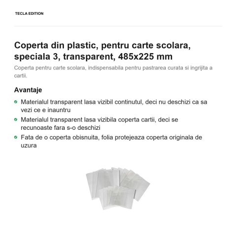 Coperta din plastic, pentru carte scolara, speciala 3, transparent, 485x225 mm [1]