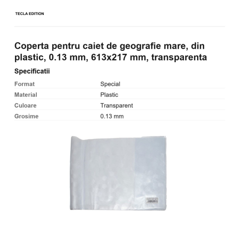 Coperta pentru caiet de geografie mare, din plastic, 0.13 mm, 613x217 mm, transparenta [2]